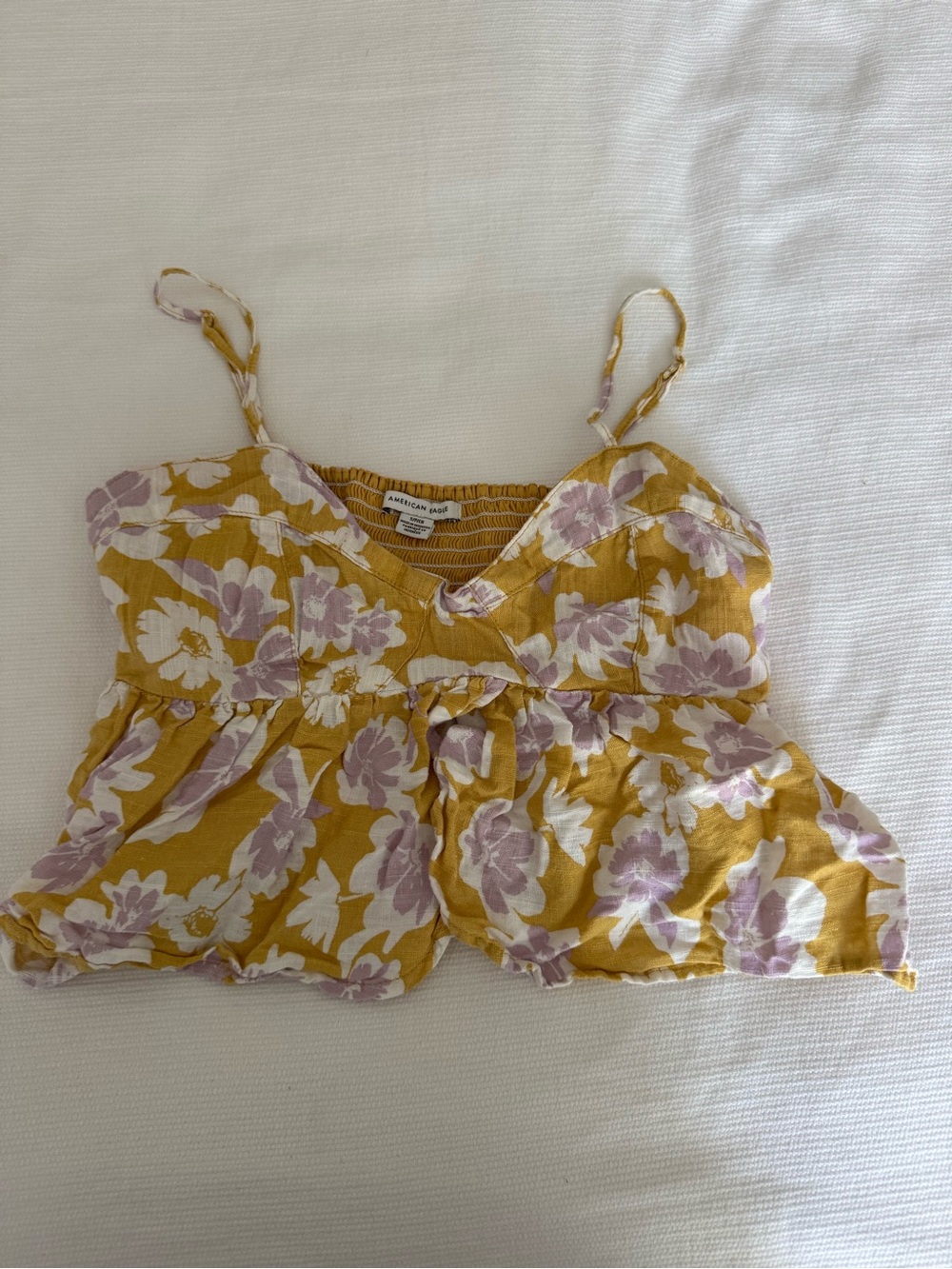 American Eagle Outfitters Yellow Floral Tank Top with Lavender and White Flowers